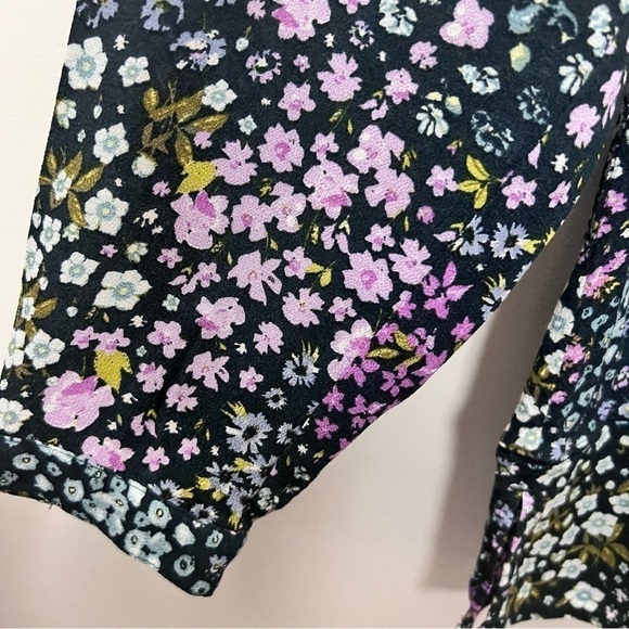 J. Jill Navy Spring Floral Print Button Down Rayon Long Sleeve Tunic Blouse - Picture 7 of 14